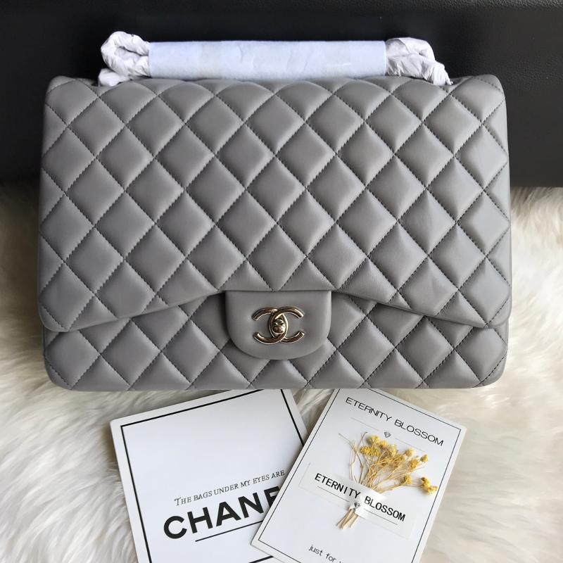 Chanel 2.55 Classic A58601 sheepskin silver buckle gray